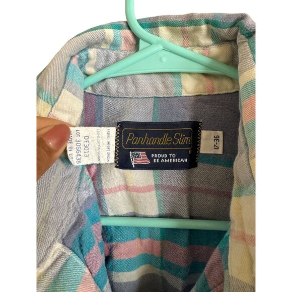 Vtg Panhandle Slim Western Cowboy Pearl Snap Shirt Pastel Plaid Men's Large H2 - Picture 6 of 8